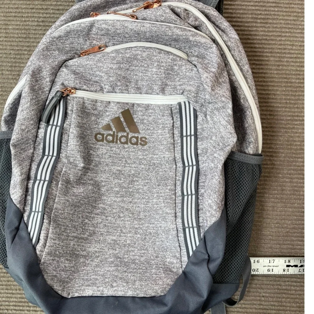 Adidas Prime Backpack Grey Heather Rose Gold Zipper LoadSpring Straps School Bag